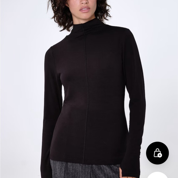New Aligne.co Anthropologie black ginnifer fitted thumb hole long sleeve top - Picture 1 of 7